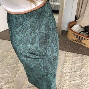 Snake print green midi slip skirt